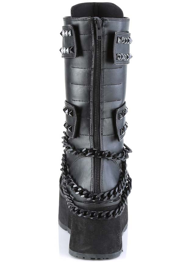 PREORDER - Demonia TRASHVILLE-138 Black Platform Mid-Calf Vegan Boots for Alternative Style