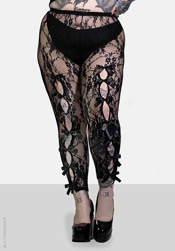 Gorgeous Stretch Lace Empress Gothic Leggings with Bows