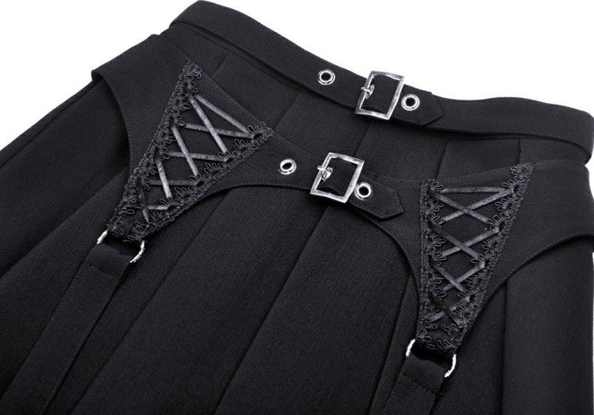 Visceral Grungy Gothic Pleated Lace-Up Skirt