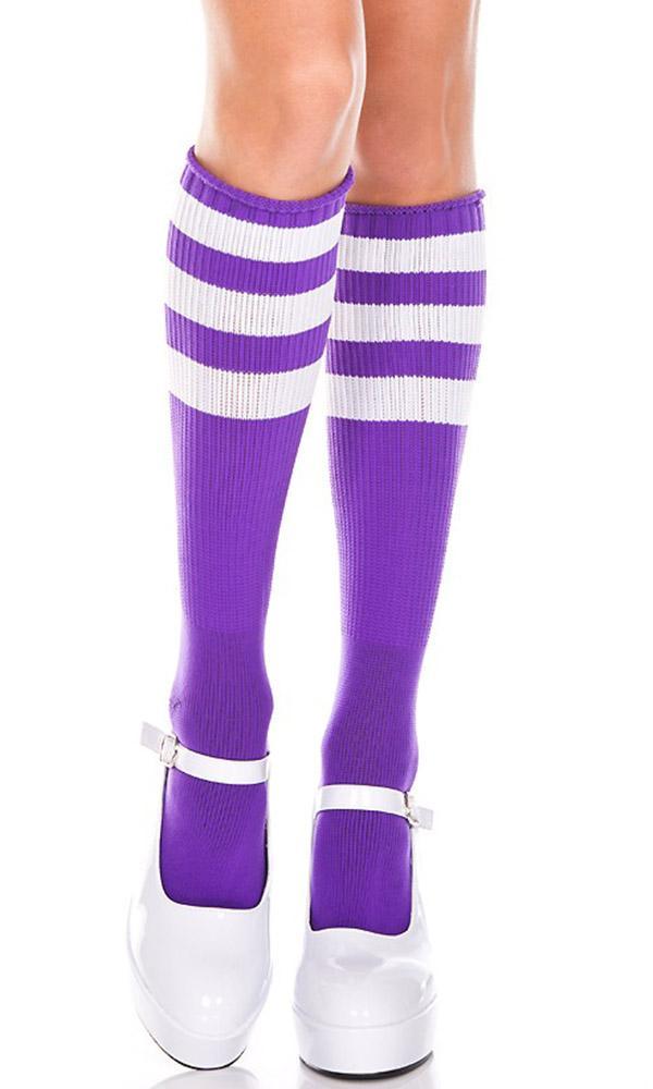 Luxurious Purple and White Triple Stripe Knee High Acrylic Socks