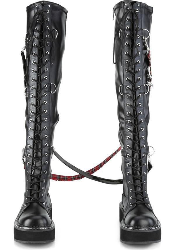 EMILY-377 Black Over-the-Knee Lace-Up Platform Boots - Pre-Order
