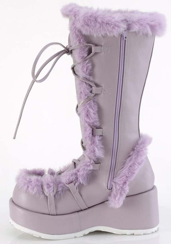 Lavender Vegan Leather CUBBY-311 Platform Mid-Calf Lace-Up Boots [PREORDER]