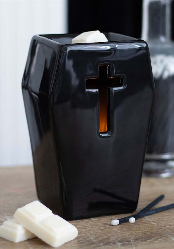 Ceramic Coffin-Shaped Oil Burner for Gothic Home Decor