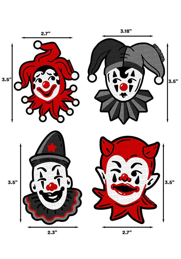 Foxblood's Clown Themed 4 Piece Sticker Set for Indoor and Outdoor Use