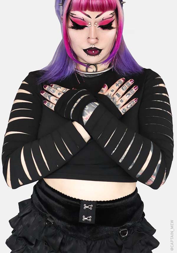 Cleo Long Sleeve Cropped Top with Slashed Arms - A Stylish Everyday Essential