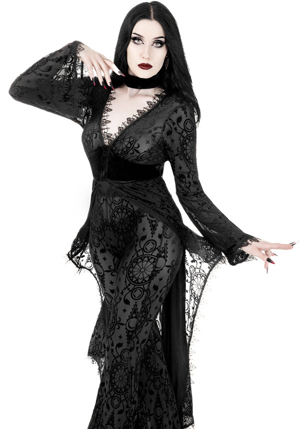 Restyle's Enchanting Dark Angel Burnout Stretch Velour Duster