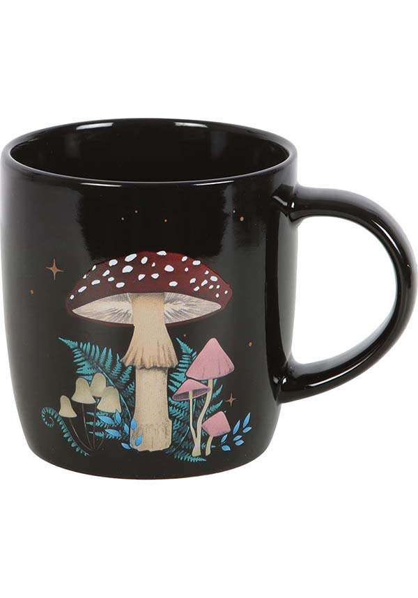 Enchanted Dark Forest Mushroom Ceramic Coffee Mug with Star Design