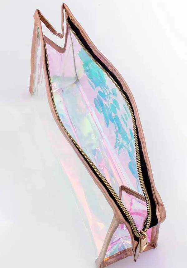 Enchanting Holographic Cosmetic Bag with Cute Red Cap Mushroom Print