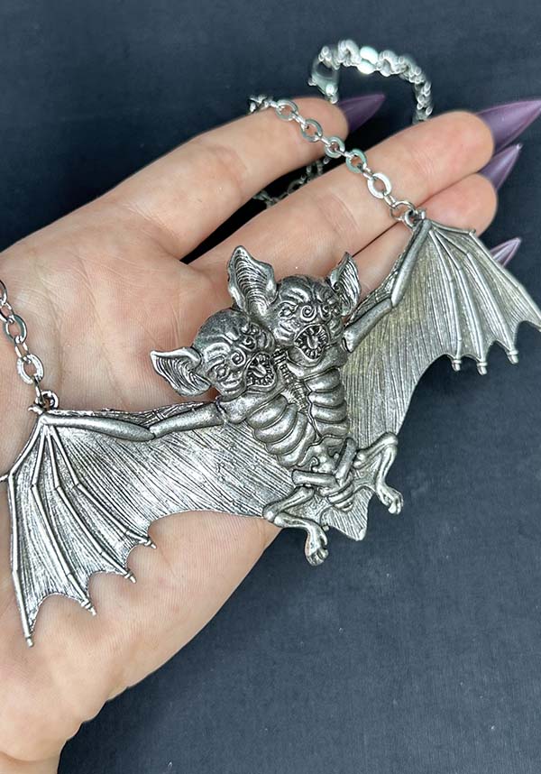 Exclusive Two-Faced Macabre Bat Necklace with Intricate Design