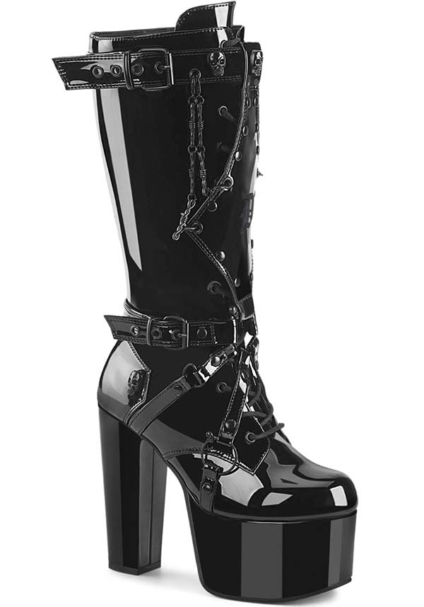 Black Patent TORMENT-218 Platform Boots for Alternative Fashion Lovers [PREORDER]