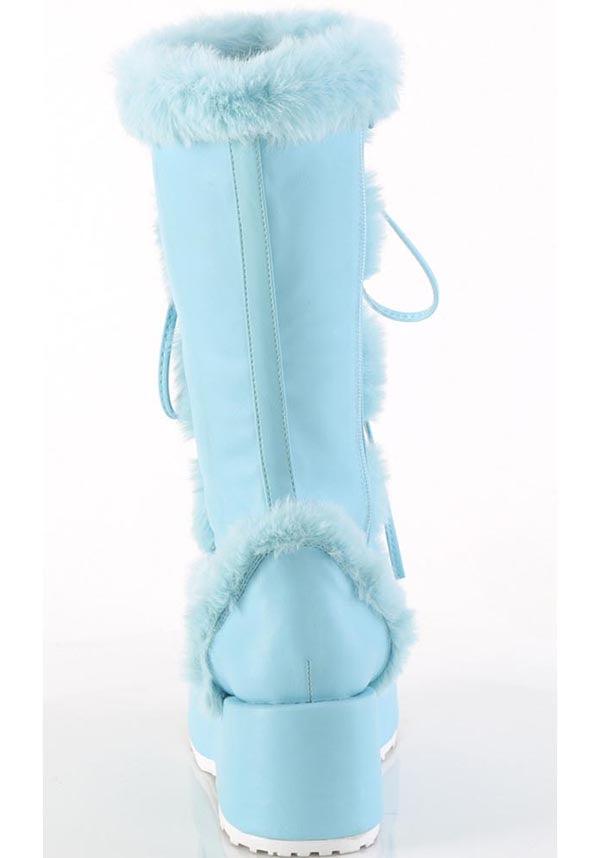 Demonia CUBBY - 311 Mid - Calf Platform Boots in Blue Vegan Patent Leather [Pre - Order]
