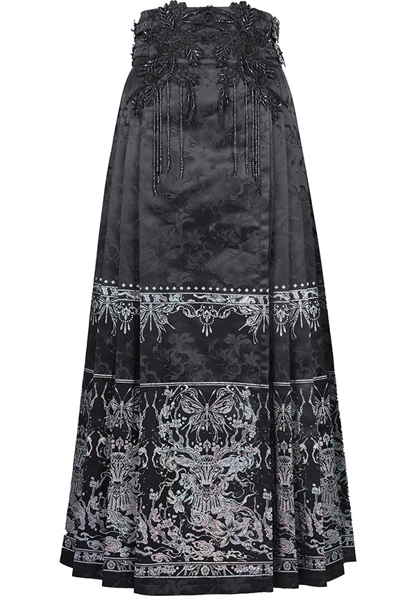 Devil Fashion Luxury Black Floral Jacquard Maxi Skirt