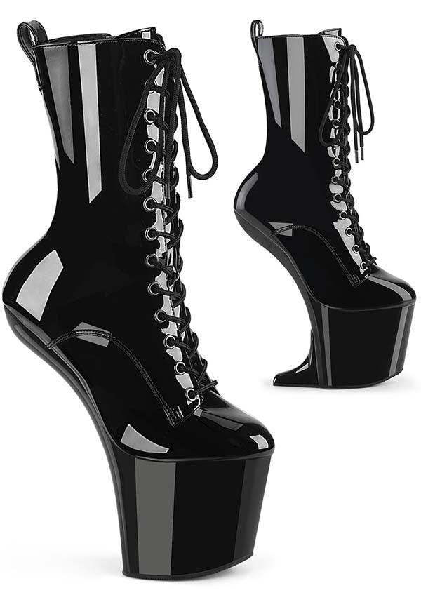 PREORDER! CRAZE-1040 Black Patent Platform Ankle Boots