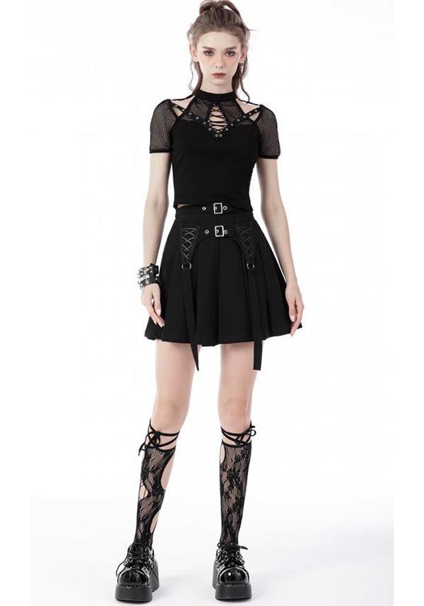 Visceral Grungy Gothic Pleated Lace-Up Skirt