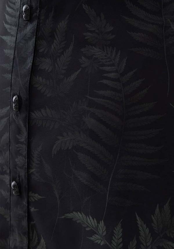 Equinoxx Fern Print Stretch Shirt Dress with Skull Button Detail