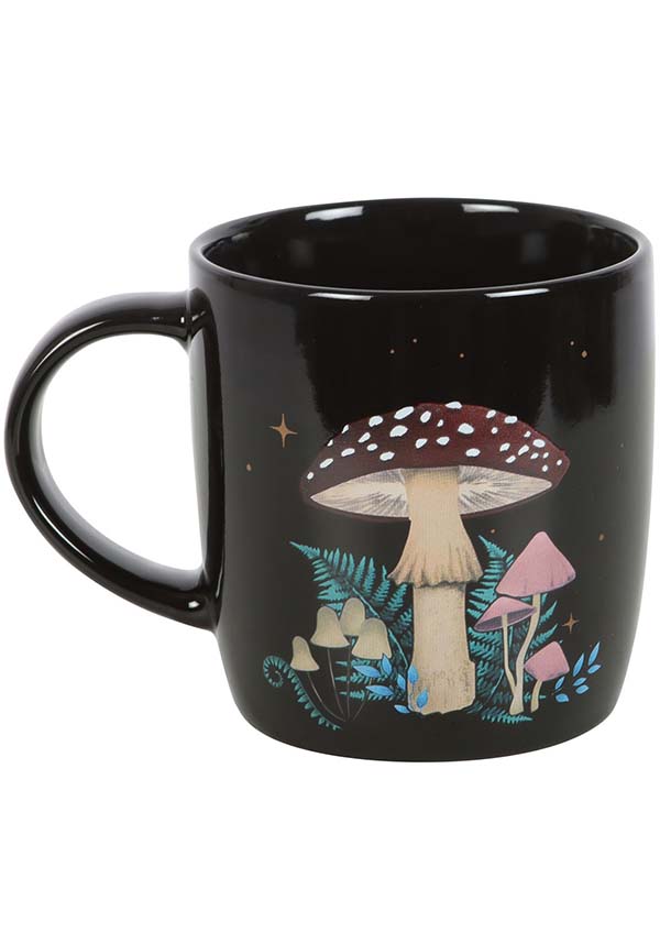 Enchanted Dark Forest Mushroom Ceramic Coffee Mug with Star Design
