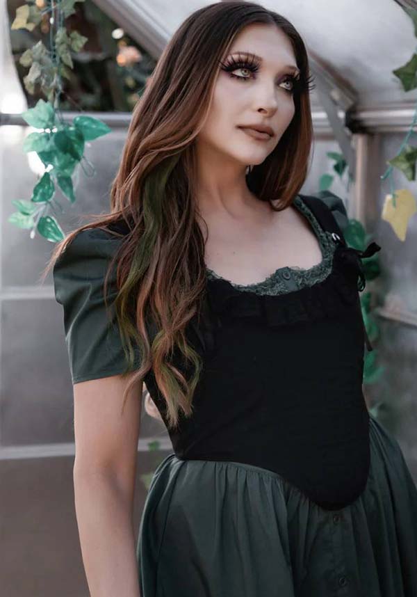 Lively Ghosts' Enchanting Sage Green Claude Monet Gothic Dress