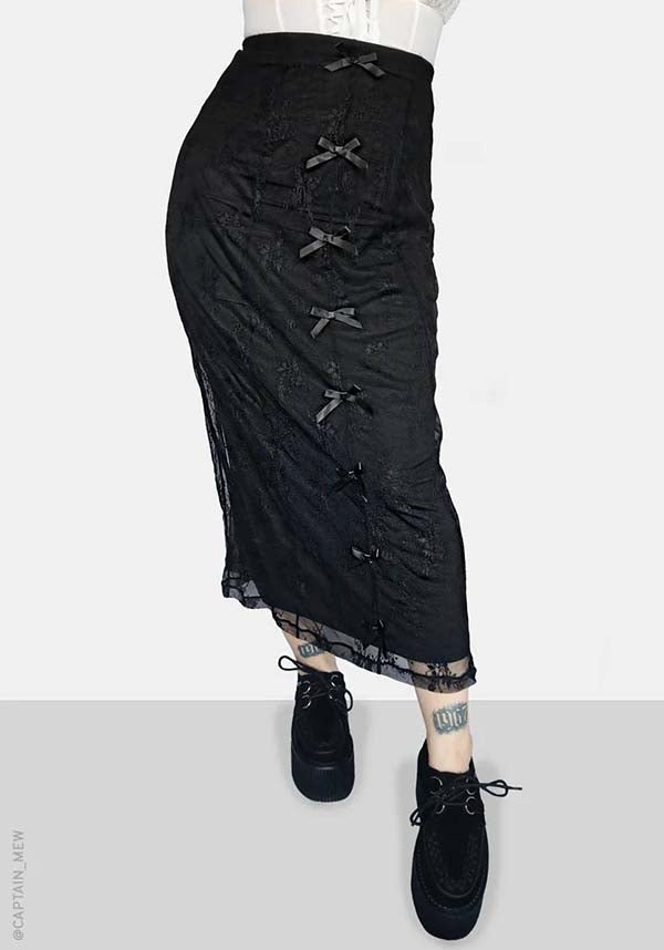 Valencia | Elegant Sheer Mesh Lace Stretch Midi Skirt