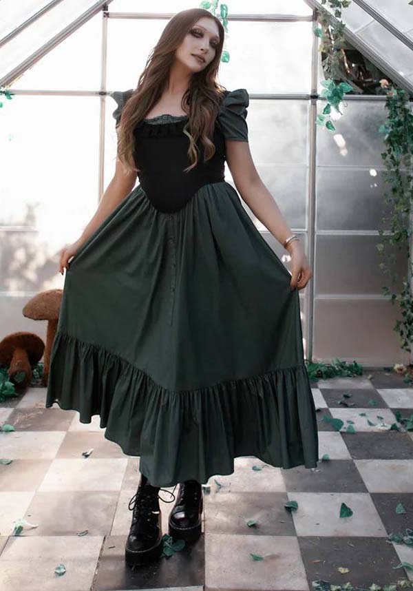 Lively Ghosts' Enchanting Sage Green Claude Monet Gothic Dress