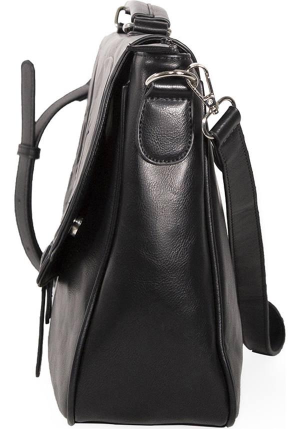 Fire Armour Gothic Soft Black Messenger Bag with Embossed Skull Designs