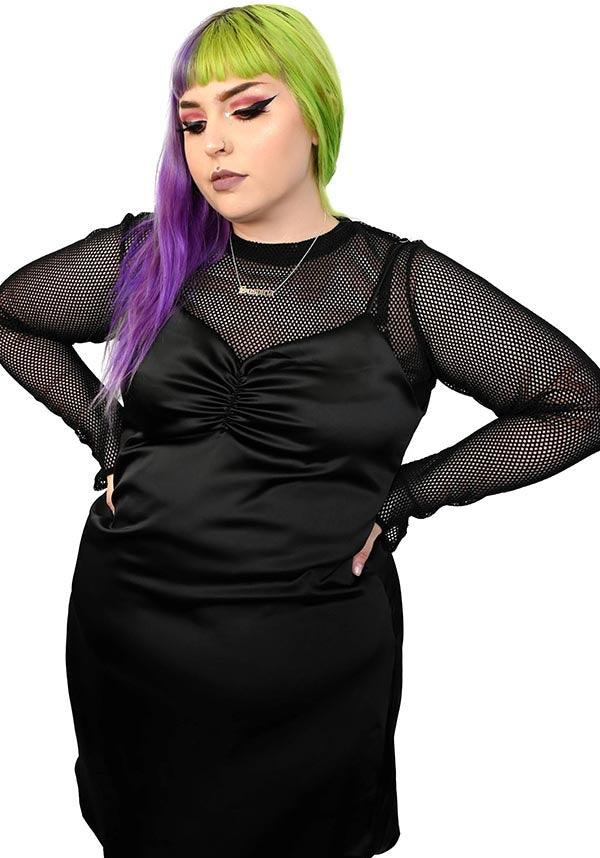 Black Fishnet Long Sleeve Crop Top for Fashionable Women