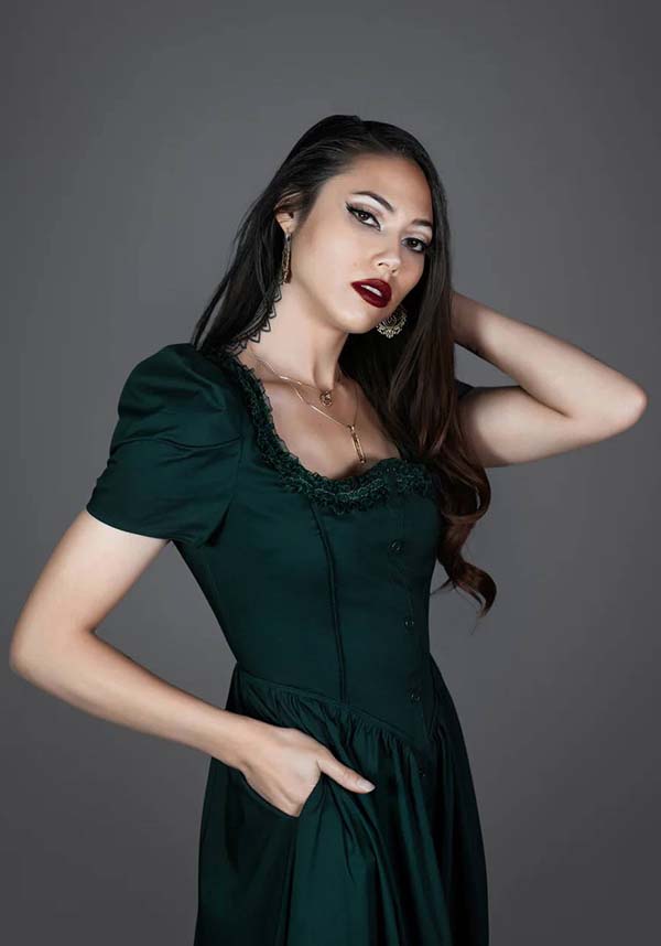 Lively Ghosts Emeraude Gothic Elegance Short Sleeve Dress