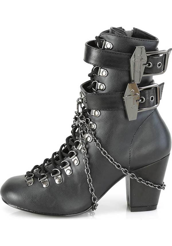 VIVIKA-128 Matte Black Ankle Boots - Demonia Alternative Footwear [In Stock]