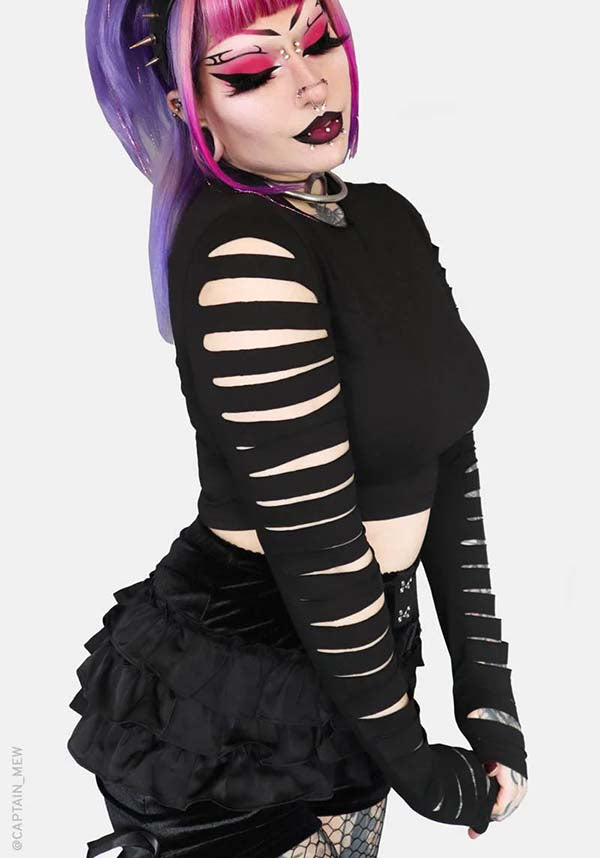 Cleo Long Sleeve Cropped Top with Slashed Arms - A Stylish Everyday Essential