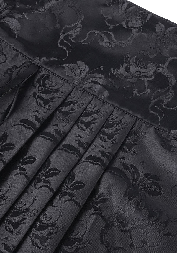 Devil Fashion Luxury Black Floral Jacquard Maxi Skirt