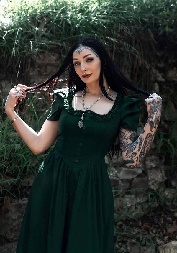 Lively Ghosts Emeraude Gothic Elegance Short Sleeve Dress