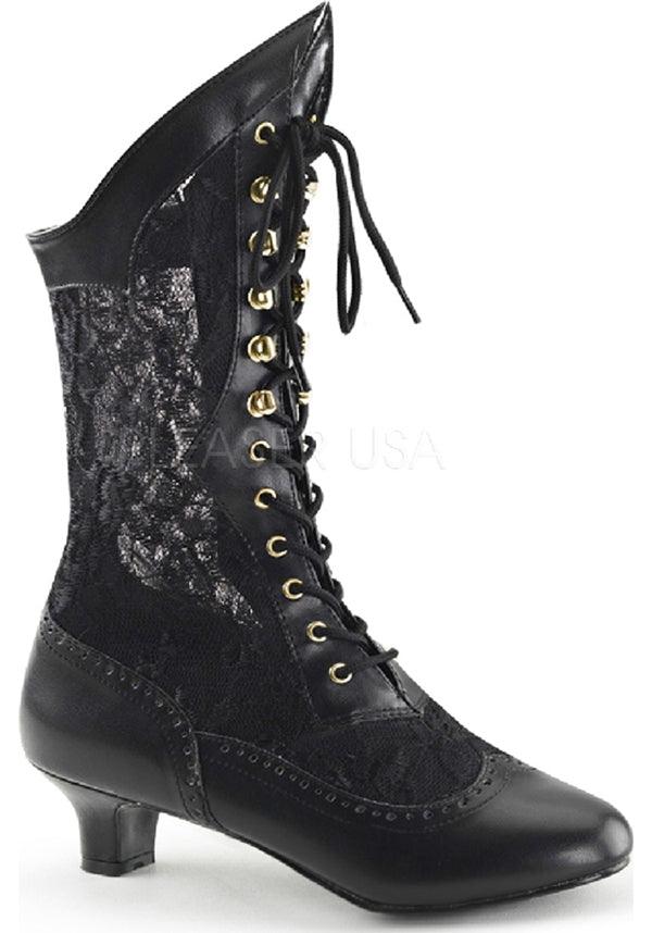 Pre - order: Black Victorian Lace - Up Ankle Boots (DAME - 115)