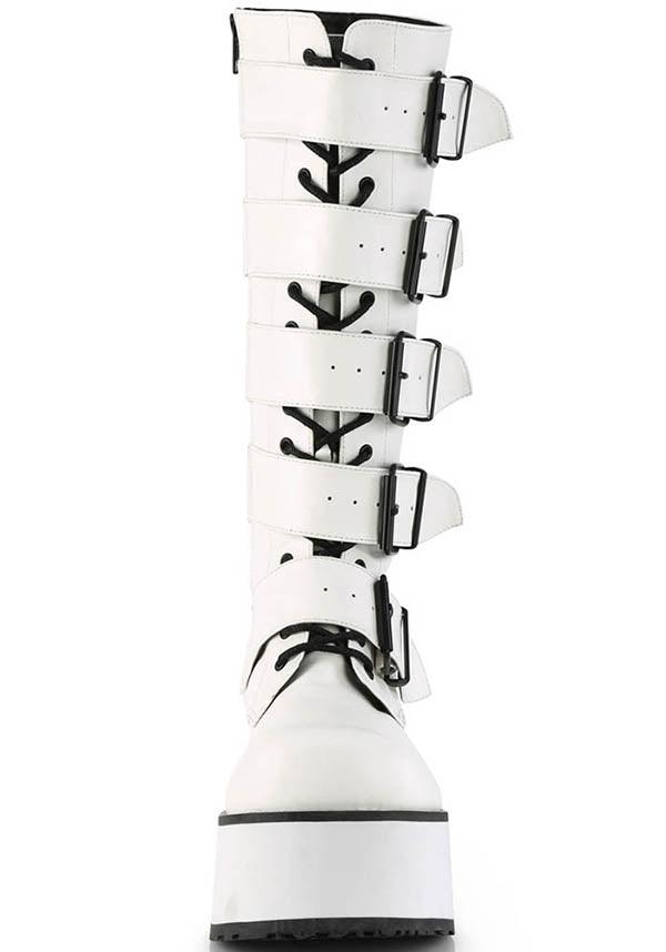 White TRASHVILLE-518 Knee High Lace-Up Boots [Preorder]