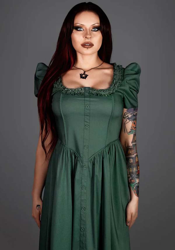 Lively Ghosts' Enchanting Sage Green Claude Monet Gothic Dress