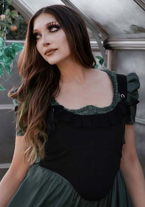 Lively Ghosts' Enchanting Sage Green Claude Monet Gothic Dress