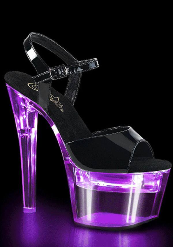Preorder FLASHDANCE-709 LED Platform Heels in Patent Black