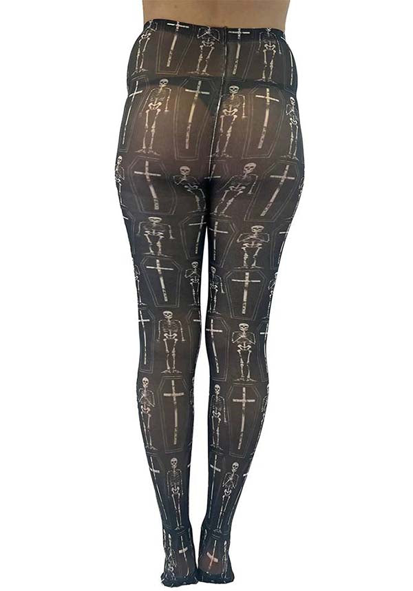 Pamela's Mann Coffin Skeletons Printed TIGHTS - Unique Alternative Style