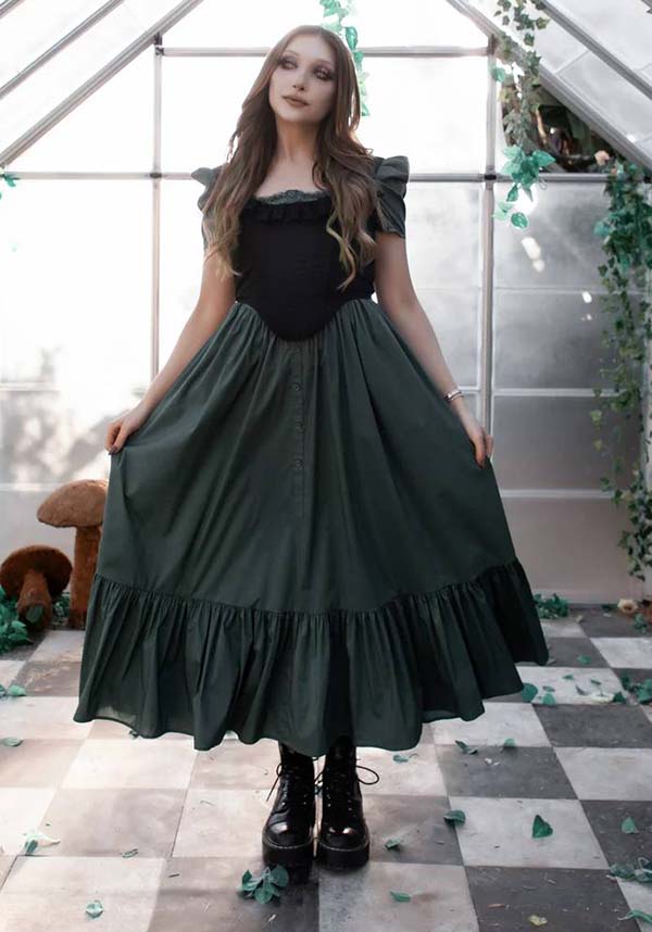Lively Ghosts' Enchanting Sage Green Claude Monet Gothic Dress