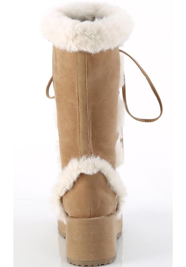 CUBBY-311 Platform Boots in Camel Vegan Suede - Preorder