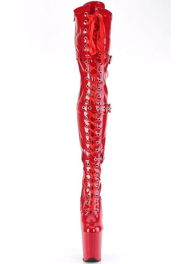 PREORDER! Flamingo-3028 Red Platform Heel Thigh High Boots