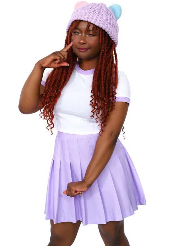 My Violet's Lavender Elastic-Waist Pleated Skirt with Built-in Shorts