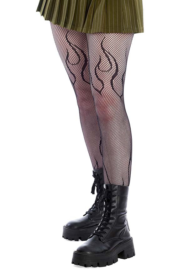 Flames-Inspired Fishnet Fashion TIGHTS for a Fiery Look