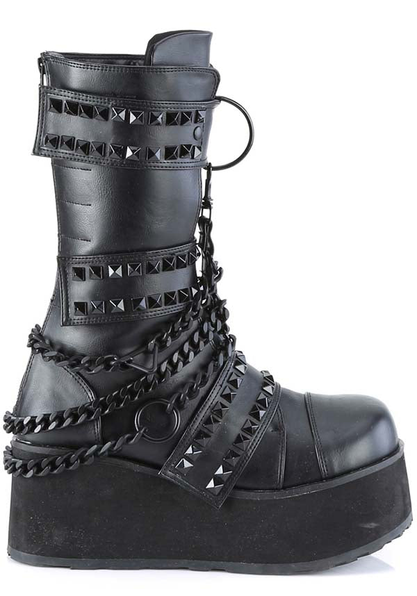 PREORDER - Demonia TRASHVILLE-138 Black Platform Mid-Calf Vegan Boots for Alternative Style