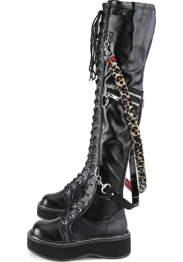 EMILY-377 Black Over-the-Knee Lace-Up Platform Boots - Pre-Order