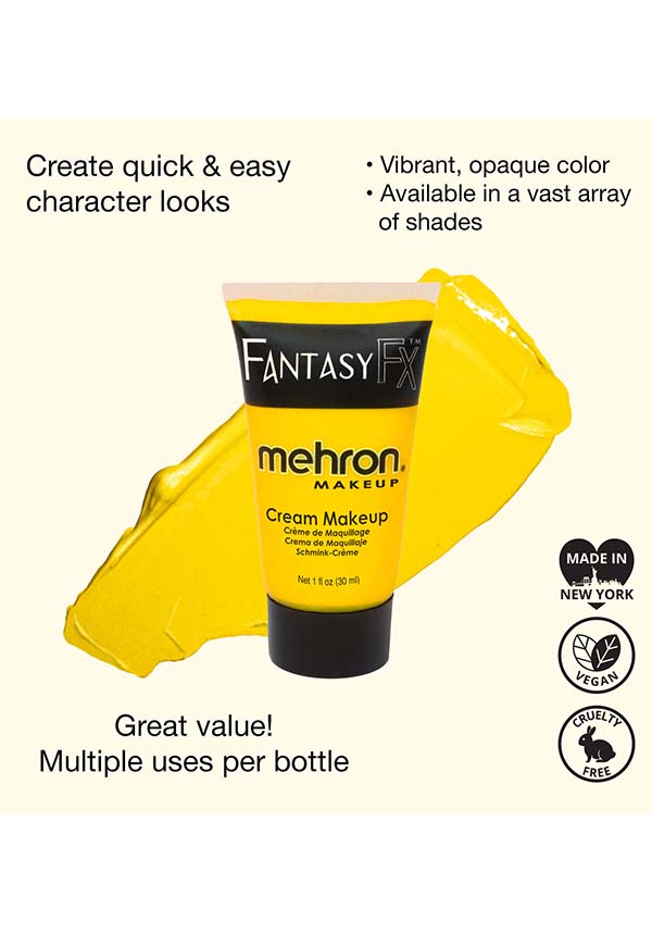 Mehron Yellow Fantasy FX Creamy Water - Based Makeup for Halloween