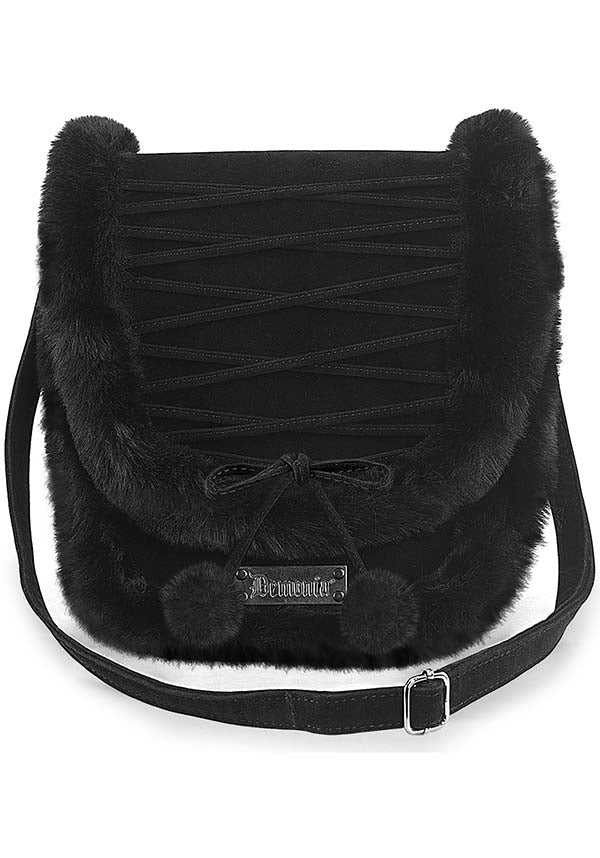 Demonia Black Faux Fur Crossbody Handbag - Pre - Order Exclusive