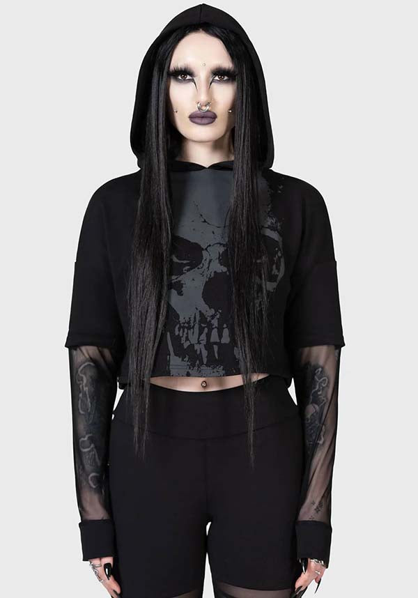 Chilled Bone Crop Hoodie with Soft Cotton and Custom Skull Print