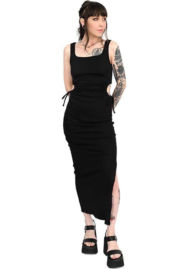 Foxblood's Ella Ribbed Maxi Dress: Dark Elegance for Any Occasion