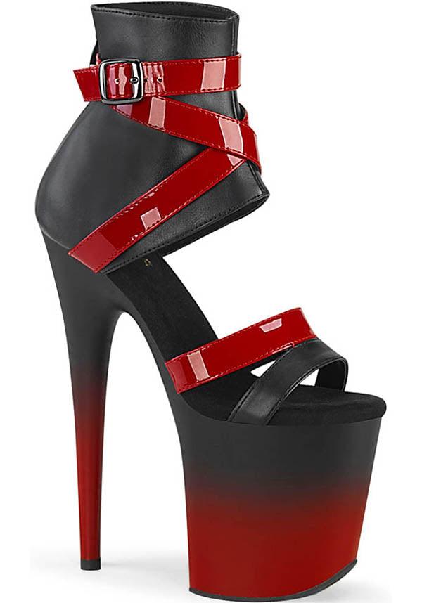 Pleaser Flamingo-800-15 Platform Heels in Black and Red Color Scheme - Pre-Order Only