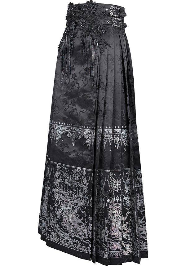 Devil Fashion Luxury Black Floral Jacquard Maxi Skirt