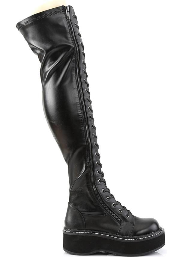 Emily-375 Black Thigh-High Lace-Up Boots - Preorder Available